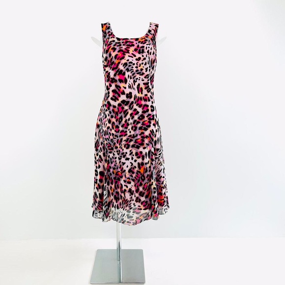 Per Una Womens Midi Dress UK16 Multicolour Leopard Print Y2k bias cut dress M&S - Picture 5 of 8
